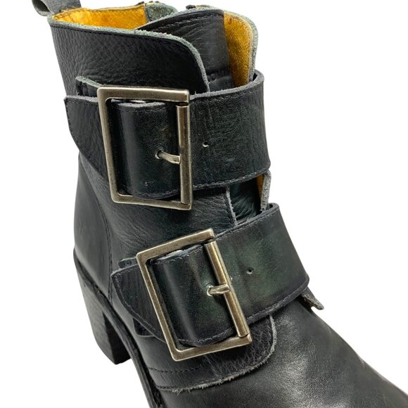 Frye Sabrina Black Leather Double Buckle Ankle Boots‎ - Picture 7 of 12